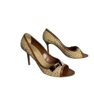 GUNMETAL Made in Italy  Brown and Tan Stiletto High Heels Fabric-Leather 41-10.5